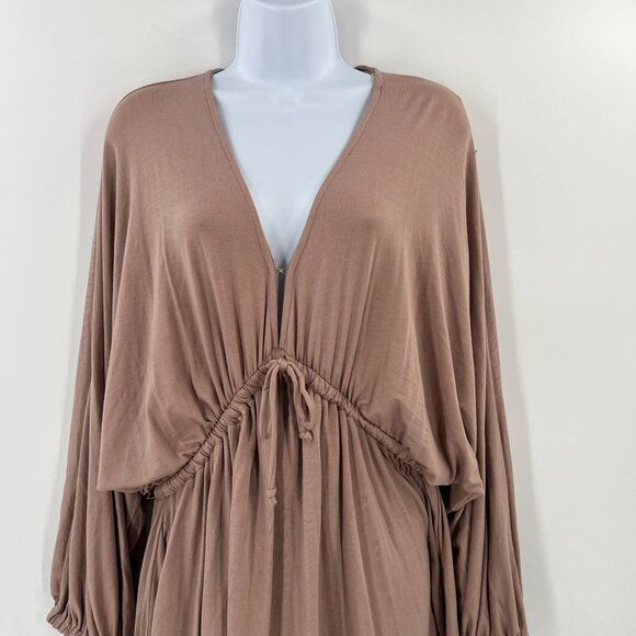 Three Bird Nest XL Pink Soft Stretch Knit Long Sleeve Open Back Boho Mini Dress - Picture 10 of 11